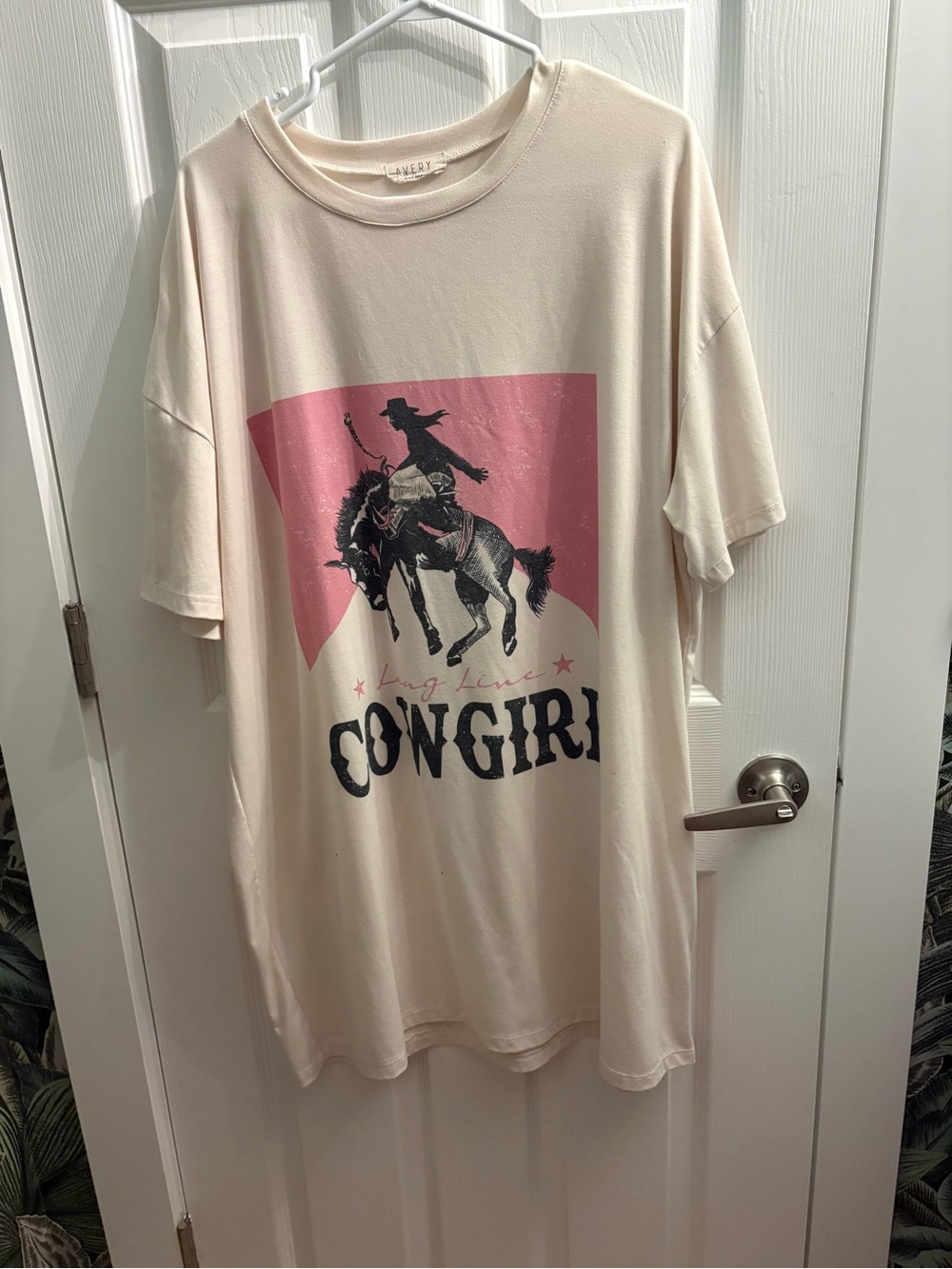 Avery Cream with Pink & Black 'COWGIRL' Rodeo Graphic dress